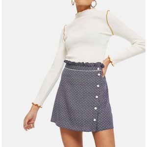 TOPSHOP Ruffle Mini Skirt Polka dots Blue size 8